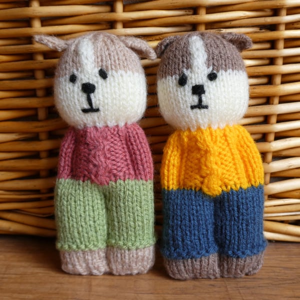 Handmade knitted pair of pocket dolls - dogs