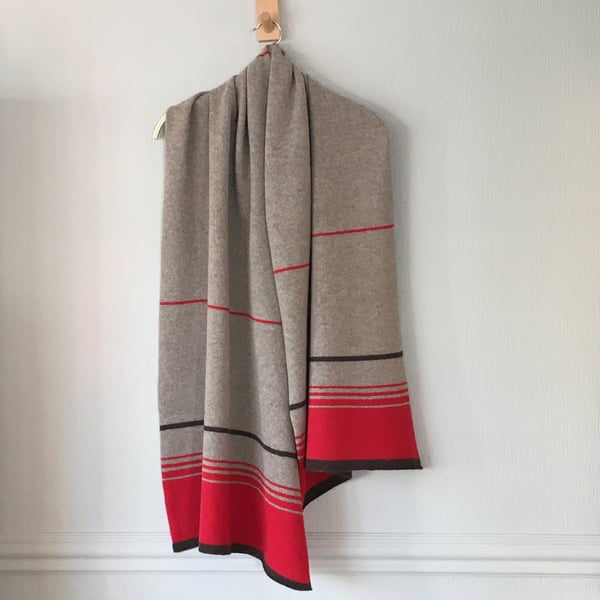 Scarf Wrap Shawl lightmushroom brown and poppy red  MADE TO ORDER