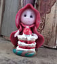 Tiny Garden Party Gnome 'Daphne' with cream cake OOAK Sculpt Ann Galvin