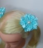 Handmade Satin Ribbon Flower Hair Clips - Pale Blue Pigtail Bows  - Image 8