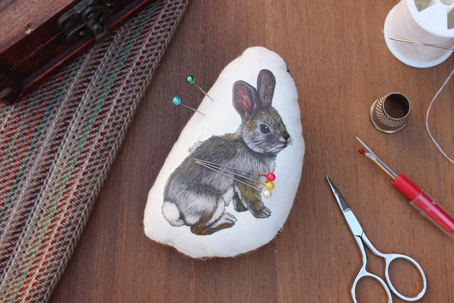 Rabbit Welsh Tweed Magnetic Pin Cushion - Animal Plush Needle Minder Gift