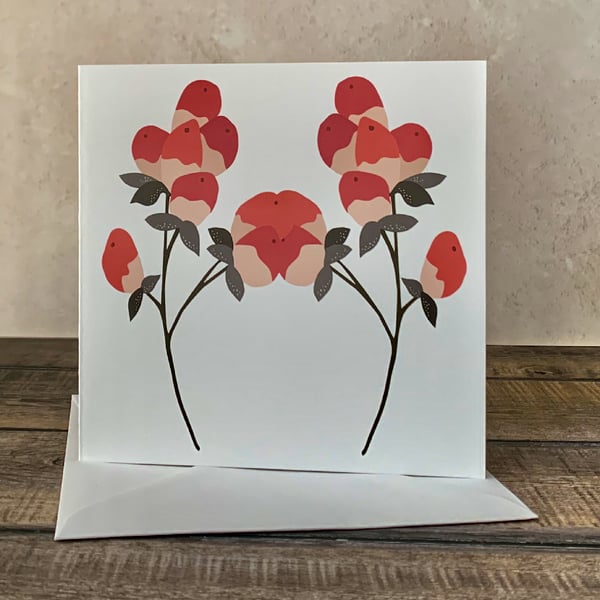 Handmade Card -  Red Leaves
