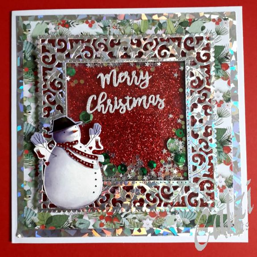 Christmas Card Fancy Frame Snowman Shaker 