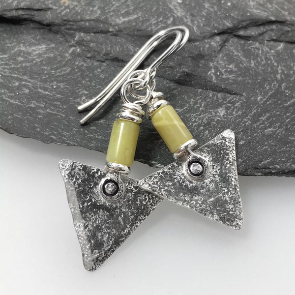 Sterling silver and jade triangle earrings