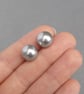 12mm Large Silver Pearl Stud Earrings - Chunky Light Grey Studs - Gift Ideas  - Image 4