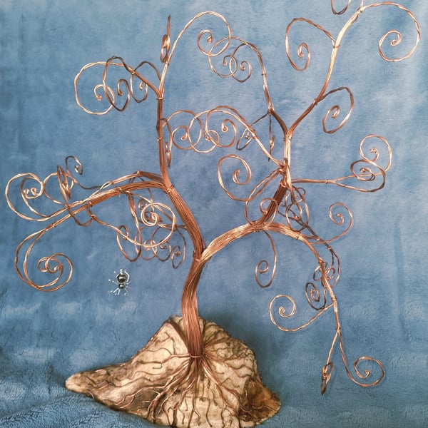 Large Copper Jewellery Tree on Driftwood Base. 