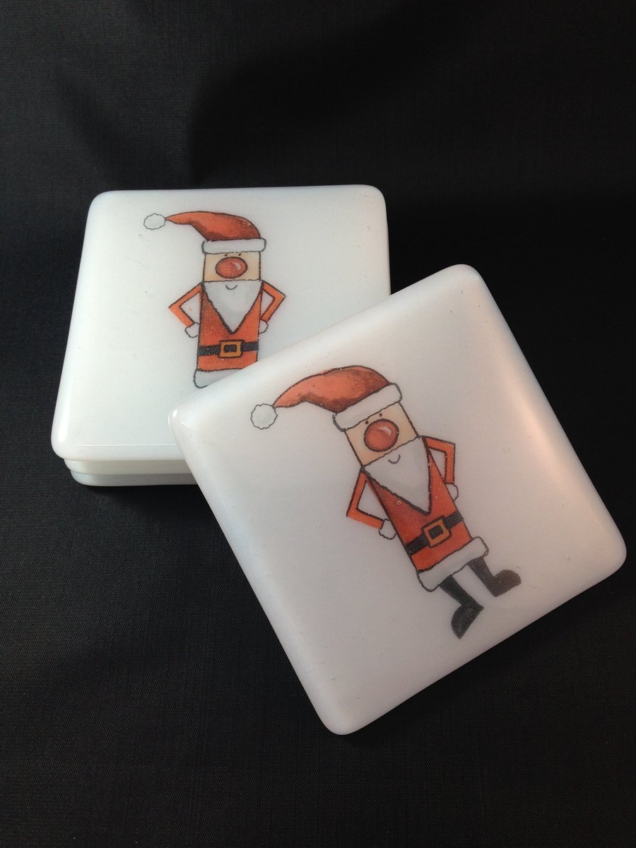 Fused Glass Santa Set of Christmas Coasters