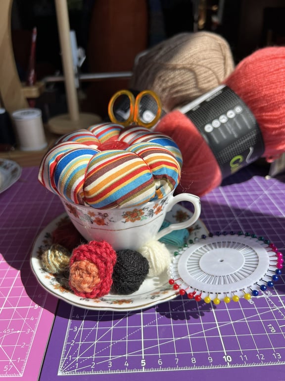 Vintage Teacup Pin Cushion and Sewing Set