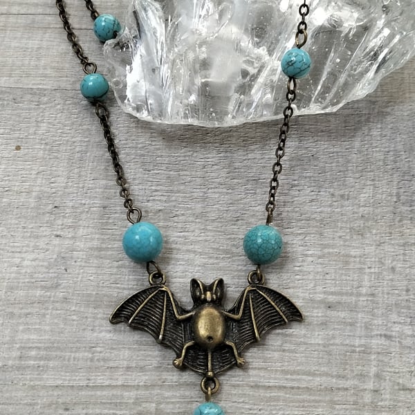 HN6 Bat necklace with Turquoise