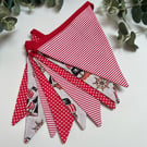 Handmade Fabric Bunting 9 Flags in a Red Pirate Design