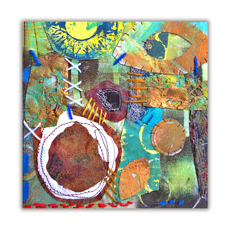 Small abstract textile art - nature study - mounted & ready to frame