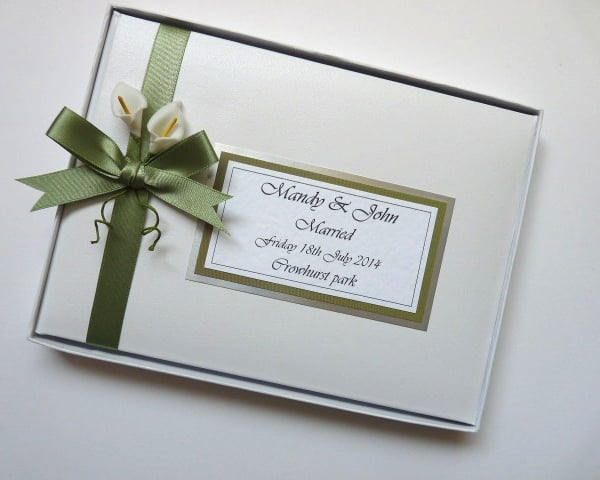 Wedding guest book with lilies, sage green and white wedding guest book