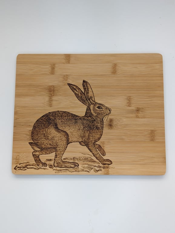Hare pyrography wooden chopping board, serving board, natural kitchen gift