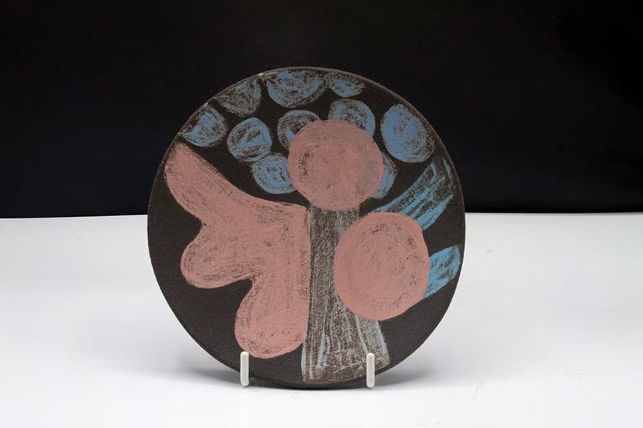 Pink, Blue, Decorative Dish, Black Clay and Underglaze