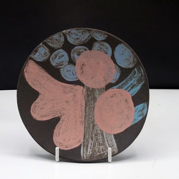 Pink, Blue, Decorative Dish, Black Clay and Underglaze