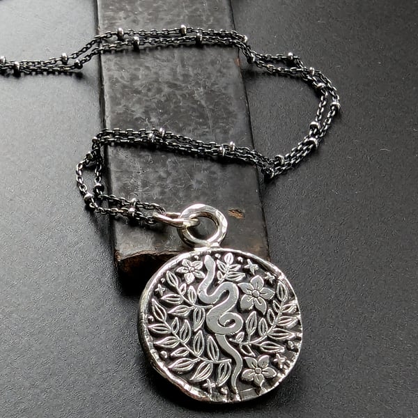 Sterling Silver Snake in the Grass and Tree of Life Talisman pendant