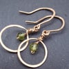 Gold earrings with peridot gemstones, pretty peridot earrings