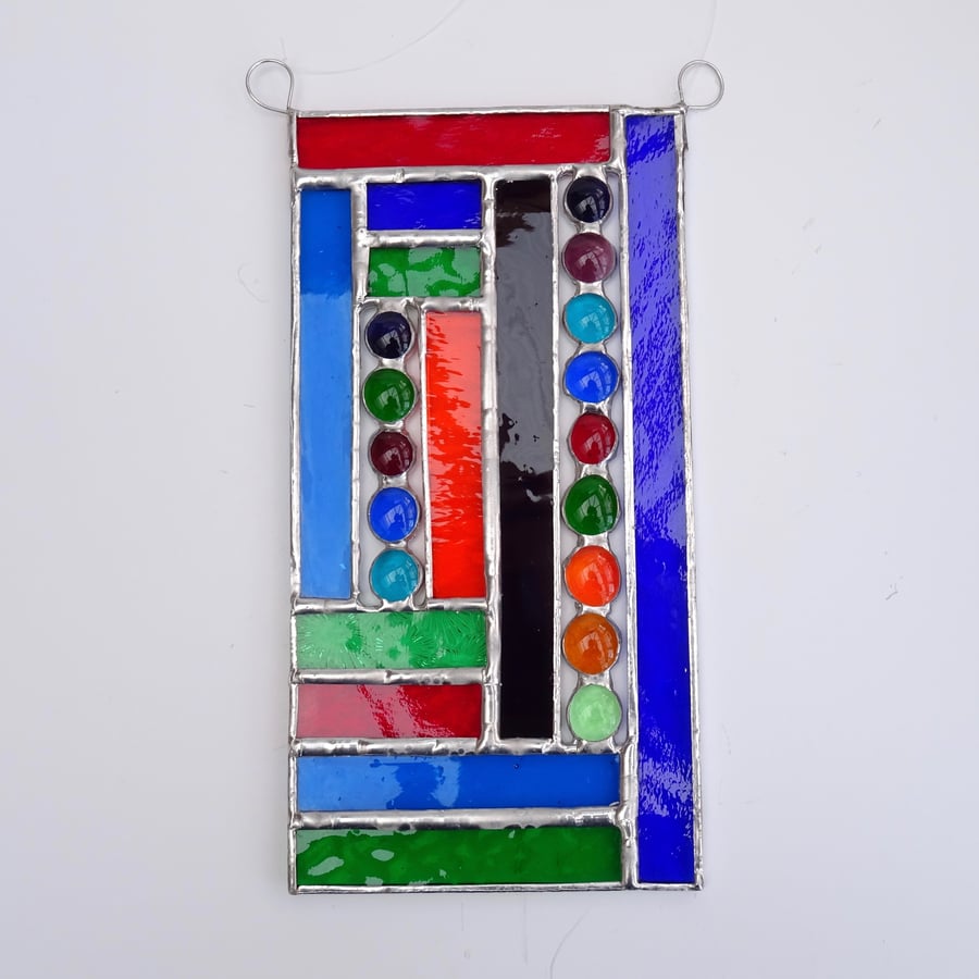 Stained Glass Panel Suncatcher  - Handmade Hanging Decoration - Multi