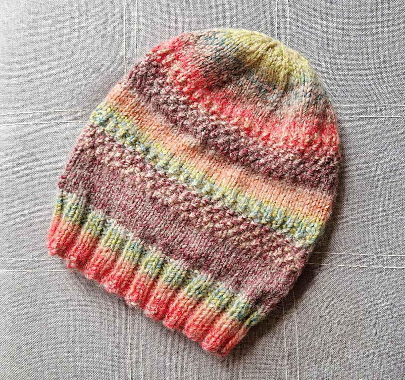 Hand Knitted Multicolour Striped Beanie Hat
