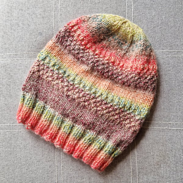 Hand Knitted Multicolour Striped Beanie Hat