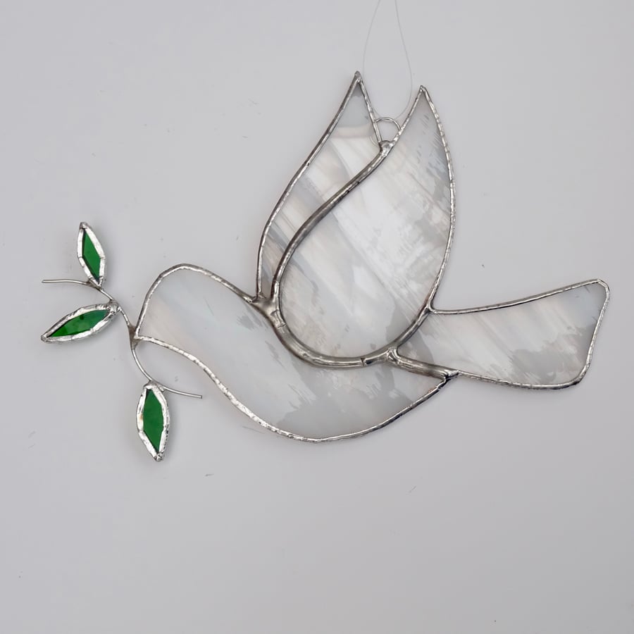 Stained Glass Dove Suncatcher - Handmade Hanging Decoration
