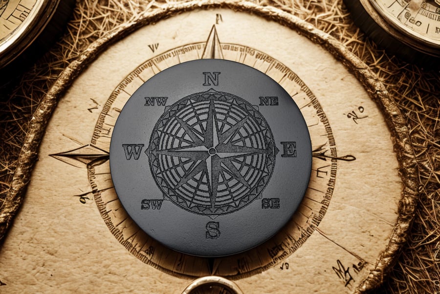 Engraved Compass Ornament – Stonecast Decorative Piece – Coastal Style Gift