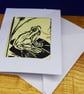 Lino print Frog on yellow paper with petal texture - Image 2