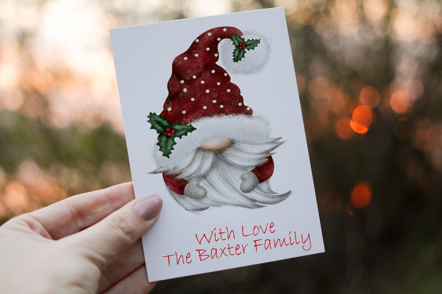 Gnome Christmas Card, Family Christmas Card, Personalized Card for Christmas