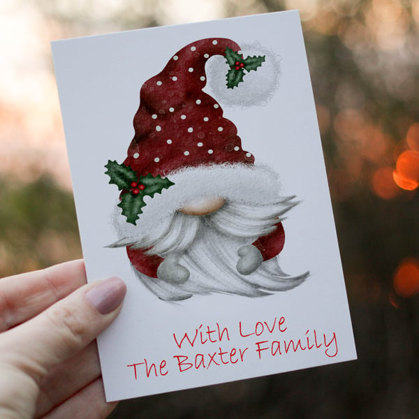 Gnome Christmas Card, Family Christmas Card, Personalized Card for Christmas