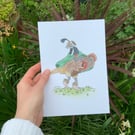 Watercolor Bird Bard A5 Art Print