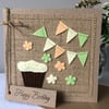 Chocolate cupcake with mint, orange bunting, handmade, wool felt, birthday card