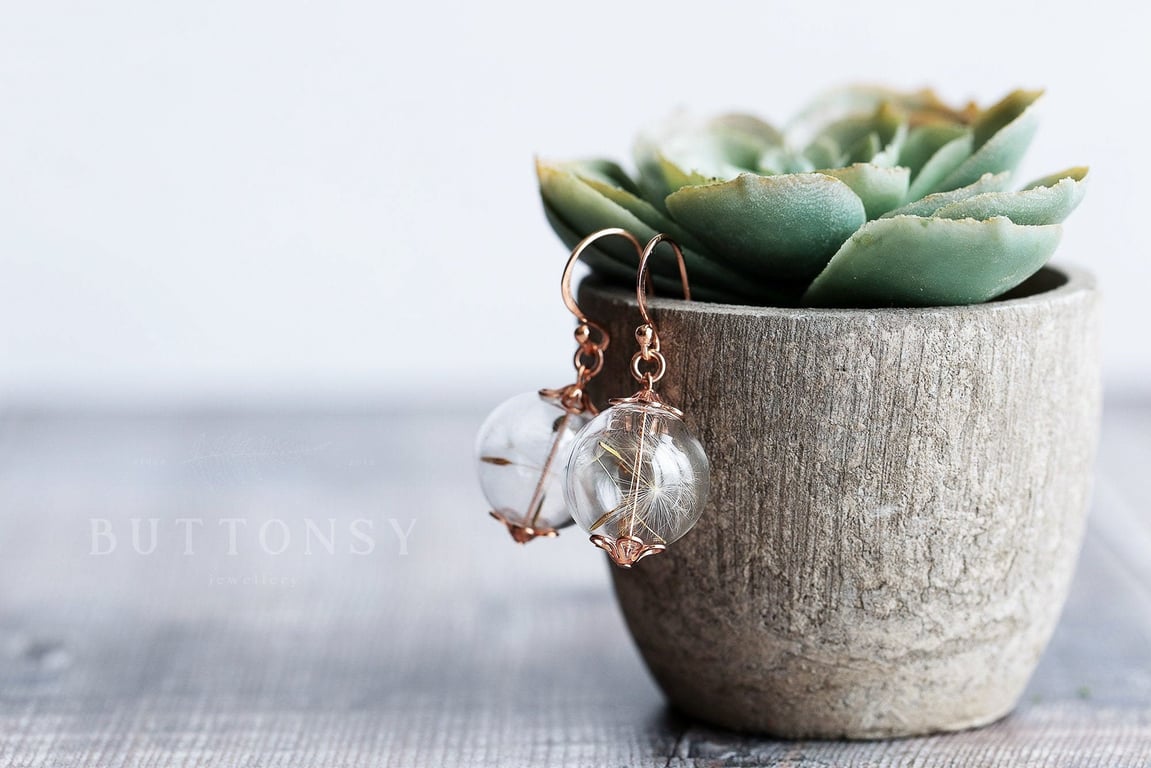Rose Gold Dandelion Earrings Fairy Earrings Dandelion Wish Earrings Rose Gold Ea