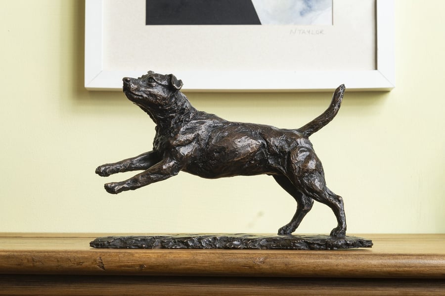 Foundry Bronze Running Jack Russell Terrier Animal Statue Ornament
