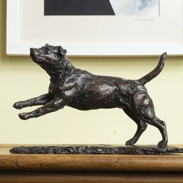 Foundry Bronze Running Jack Russell Terrier Animal Statue Ornament