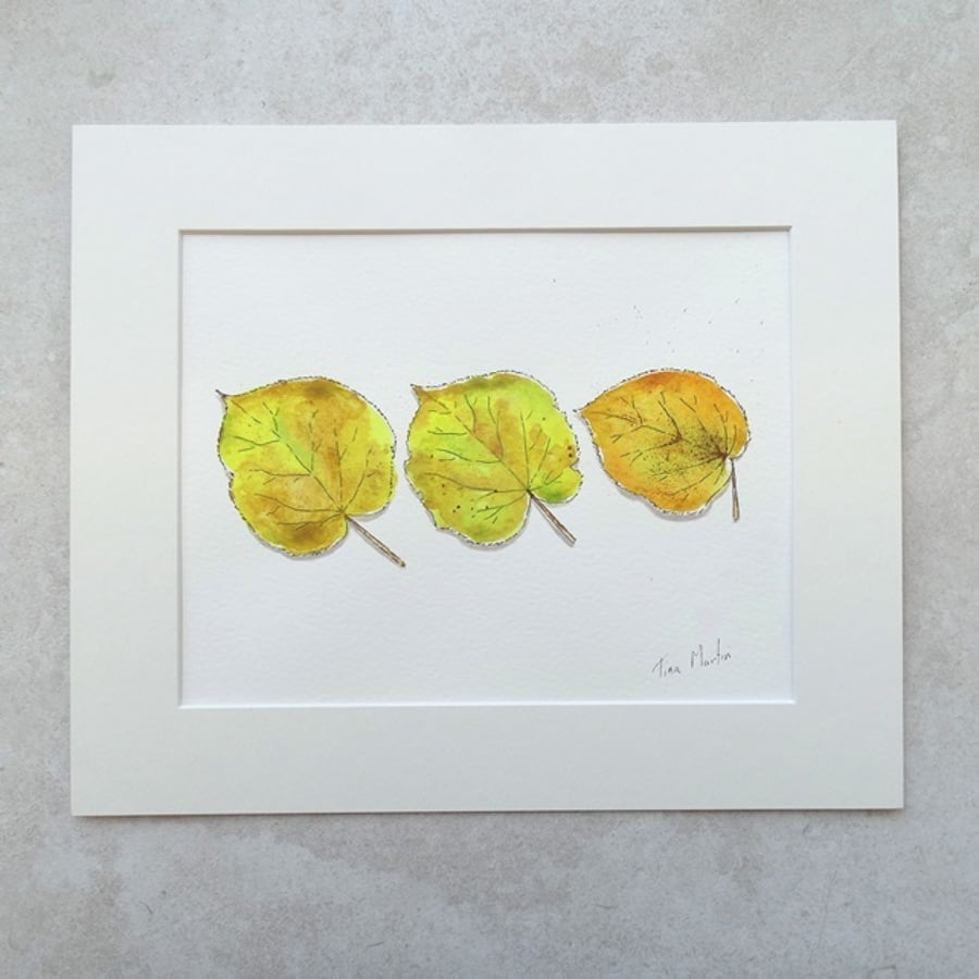 Original Watercolour 'Golden Leaves' (Mount size 12" x10")