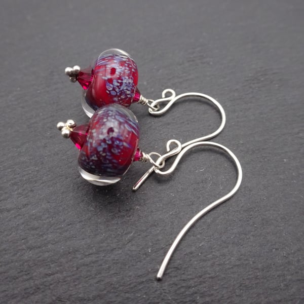 red speckled lampwork glass earrings