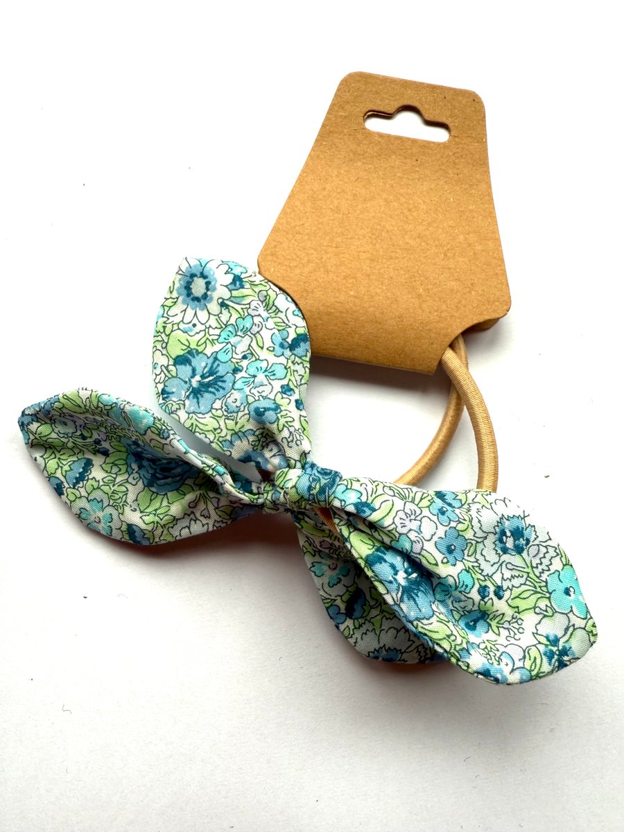 Liberty London Knotted Hair Bow Ties - Blue and Green Floral
