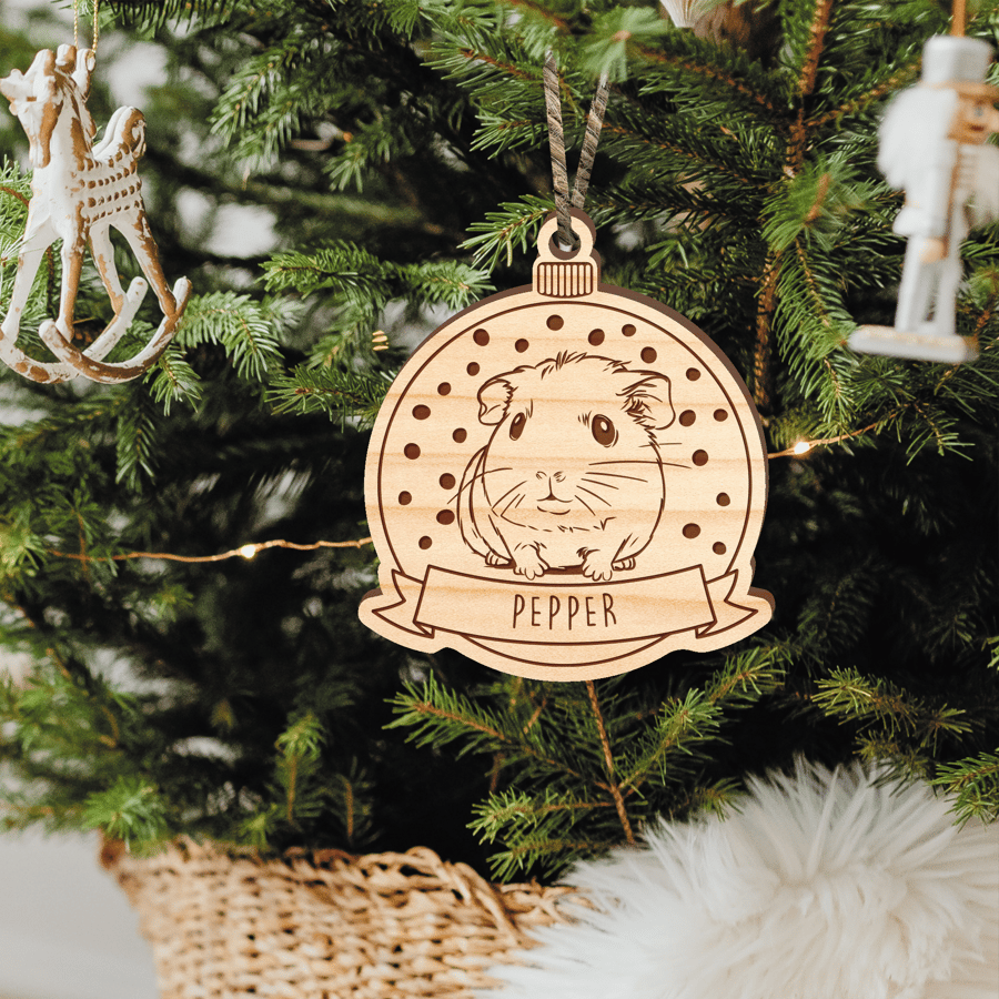 Personalised Guinea Pig Snow Bauble: Custom Christmas Guinea Pig Tree Decoration