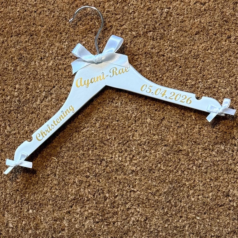 Christening Outfit Hanger, Personalised, Baby Keepsake, Photo Prop