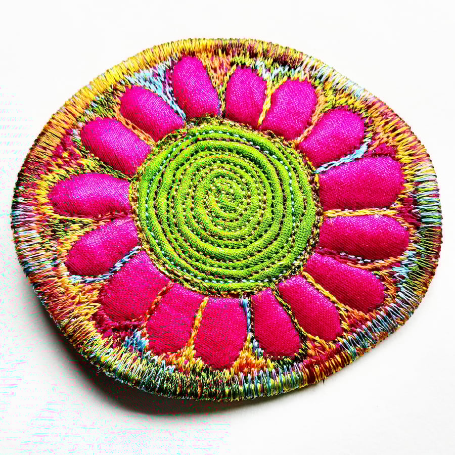 Textile Brooch Free Machine Embroidery 
