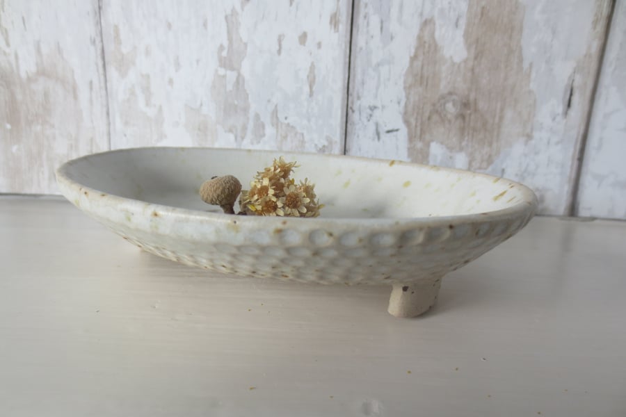 Hand-built stoneware pottery soap dish in matt white