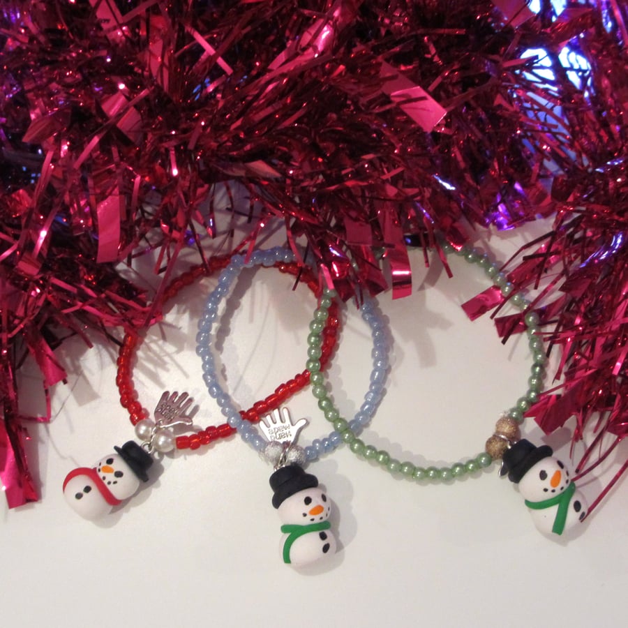 SALE Retro Christmas themed green snowman charm bracelet ONE SUPPLIED