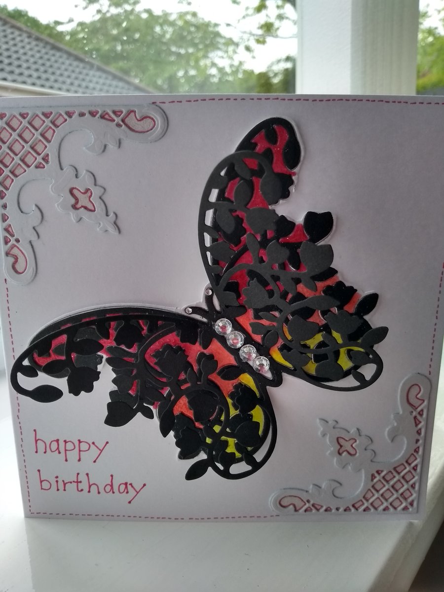 Stained glass butterfly birthday card