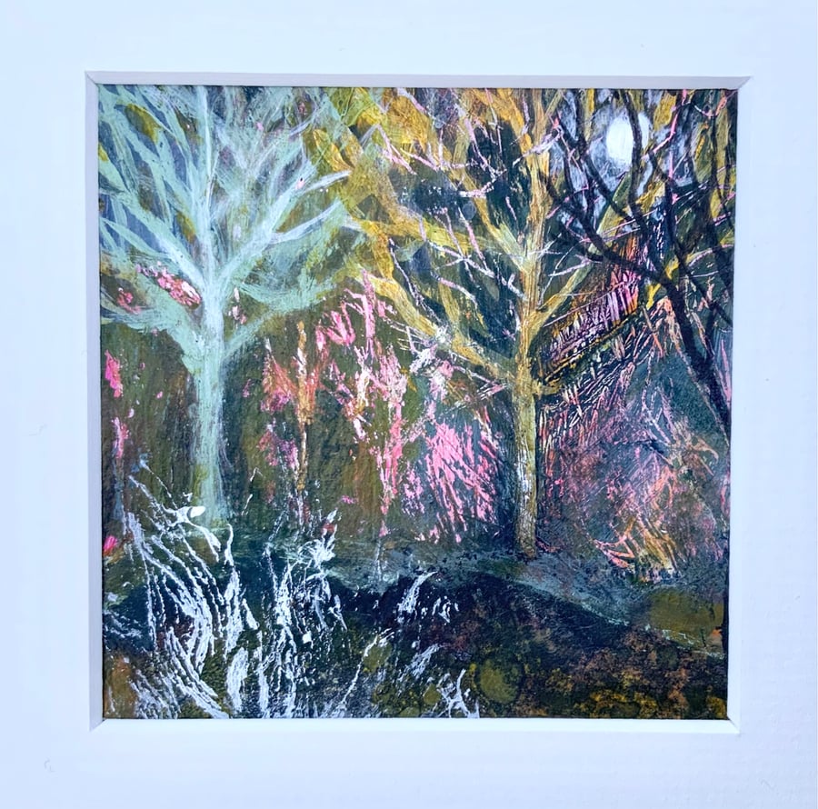 The Ghost Tree, mounted original mixed media painting
