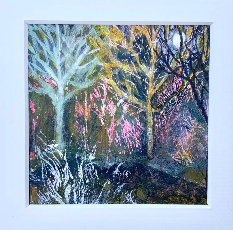 The Ghost Tree, mounted original mixed media painting