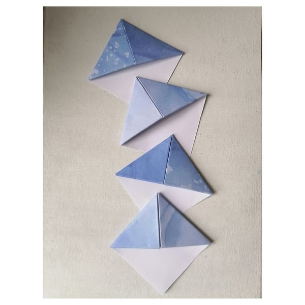Set of 4 Handmade Japanese Origami Book Corners, Blue Watercolour Cardstock Book