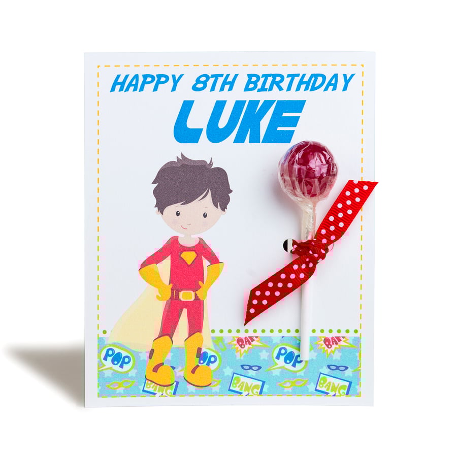 Personalised Superhero Supergirl Lollipop Notecard
