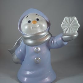 Ceramic Hand Painted Christmas Xmas Glittery Snow Lady Figurine Ornament.