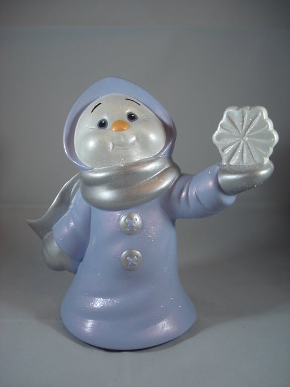 Blue Ceramic Christmas Xmas Glittery Snow Lady Figurine Ornament Decoration.