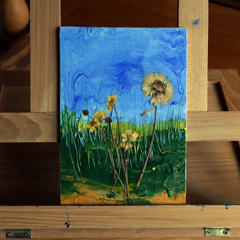 Mixed media flower art, 5" x 7" art canvas.O.o.a.k. original art work.